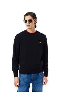 MAGLIONE GIROCOLLO IN LANA CARDATA BLEU MARINE